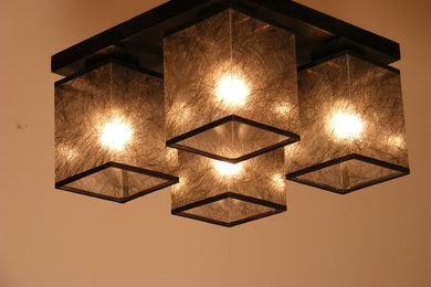 BASARI Ceiling Lights Wenge Brown Wood Four Dark Fabric Lamp Shades Big