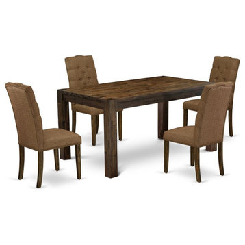 East West Furniture Celina 5-piece Wood Dining Set in Jacobean/Brown Beige