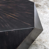 Faceted Large Round Wood Coffee Table, Modern Geometric Block Solid