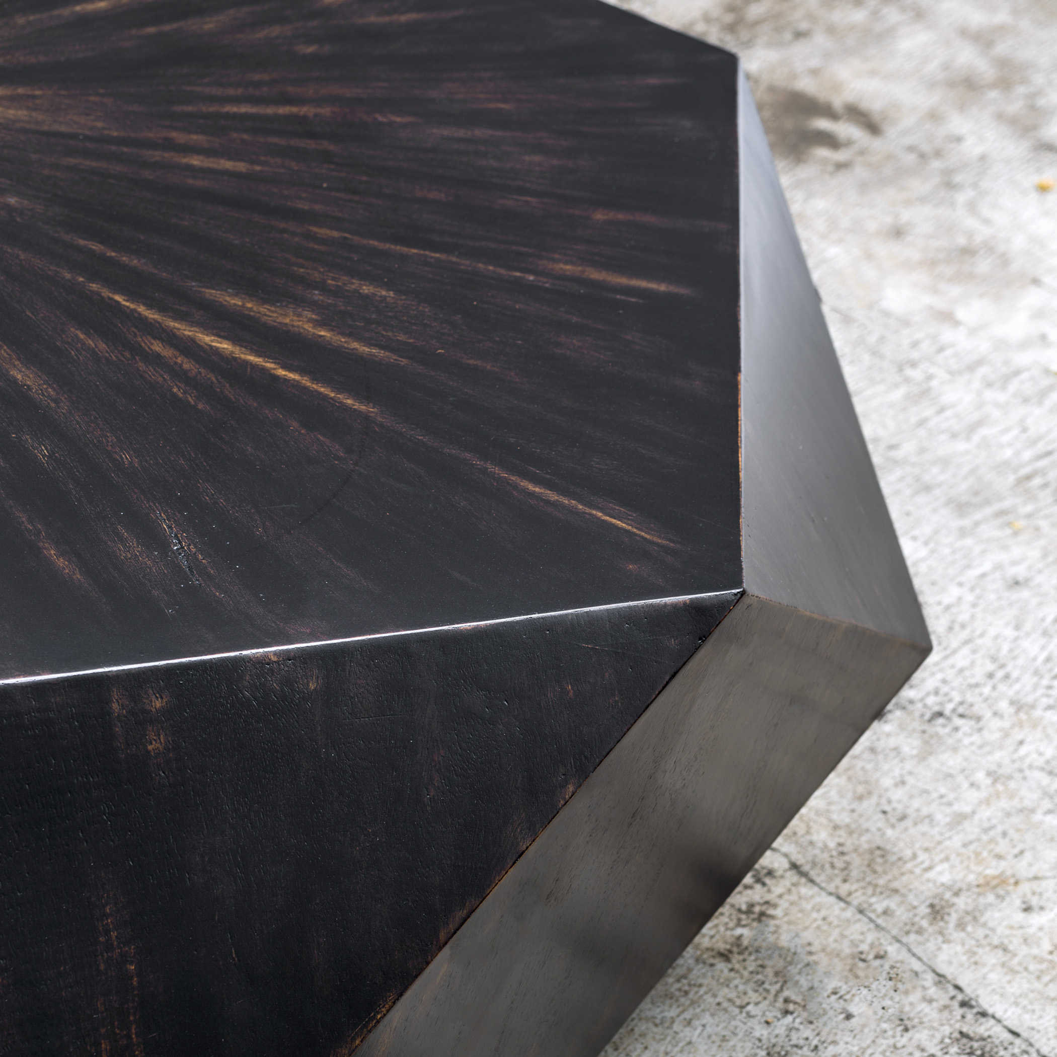 Faceted Large Round Wood Coffee Table, Modern Geometric Block Solid