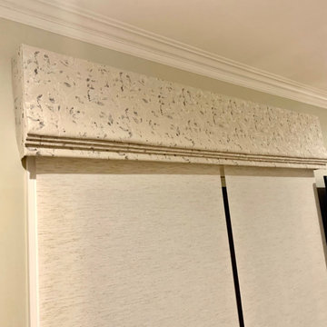 Roman Shade Valance over Roller Shades in Family Room