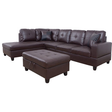 Lifestyle Furniture Scott Left-Facing Sectional & Ottoman in Chocolate/Brown