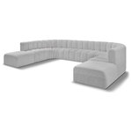 Meridian Furniture - Arc Boucle Fabric Upholstered 10-Pc. U-Shaped Modular Sectional, Grey - Give your living room or den the perfect blend of style and versatility with this Arc boucle fabric curved modular Sectional. Part of the Arc modular furniture collection, this Sectional comes upholstered in rich grey boucle fabric and features deep channel tufting that adds a touch of luxury while enhancing comfort and support. A seamless combination of form and function, this chair can be used with other Arc pieces to create a myriad of configurations in your well-curated room.