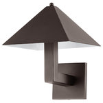 TroyCSL - 1-Light Sconce, Bronze - A pyramid-shaped metal shade rests atop a thick square arm that extends into a square backplate, giving Knight a modern industrial aesthetic. A small, circular finial brings a touch of softness to this stately sconce. Available in Patina Brass and Bronze.