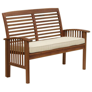 Acacia Wood Patio Loveseat Bench, Dark Brown