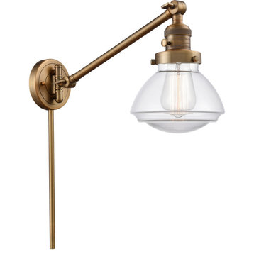 Olean 1 Light Swing Arm or Wall Lamp, Brushed Brass, Clear Glass