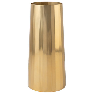 Serene Spaces Living Modern Cylinder Metal Flower Vase, Gold, Large
