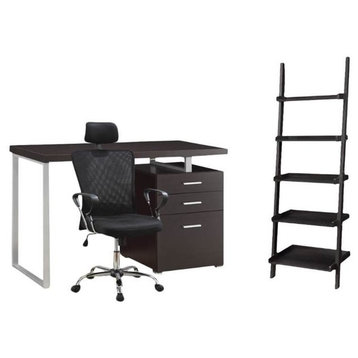 3 Piece Office Set with Desk and Office Chair with Bookcase in Cappuccino