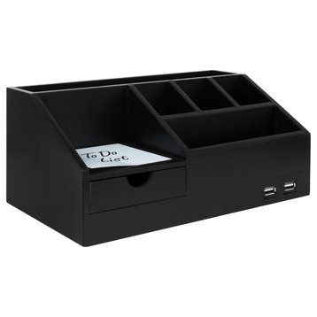 American Art Decor Black All-in-One USB charging Desk Organizer Caddy