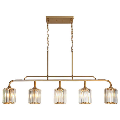 LNC Lyngearary 5-Light 47.2" Modern Linear Cylinder Kitchen Island Light, Gold