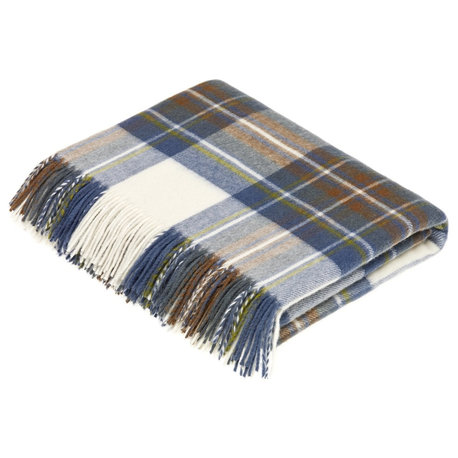 Tartan, Merino Lambswool, Muted Blue Stewart, Throw Blanket