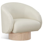 Meridian Furniture - Gibson Vegan Leather Swivel Accent Chair, Cream - Give your room a distinctly modish look when you bring home this Gibson Vegan Leather Swivel Accent Chair. Wrapped in rich cream vegan leather, this chair emanates a luxurious vibe and adds a touch of opulence to your room. The natural finish swivel, coupled with the ash wood veneer base, offers a perfect blend of comfort, sophistication, and durability. The sturdy construction ensures longevity, while the graceful swivel feature allows you to sit back and relax in style. With its modish design and exceptional functionality, this chair is a perfect addition to any modern home decor.