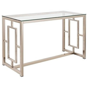 Coaster Merced Contemporary Rectangle Clear Glass Top Sofa Table Nickel
