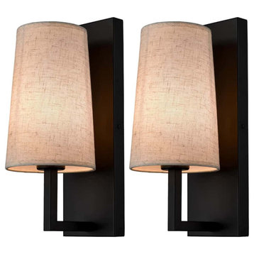 Black Wall Sconces Modern Fabric Shade Wall Lamps, Set of 2