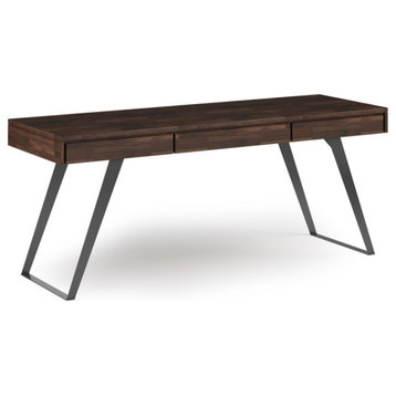 Lowry Solid Acacia Wood Large Desk, Distressed Charcoal Brown