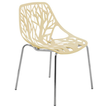 Leisuremod Asbury Plastic Dining Chair With Chome Legs, Cream