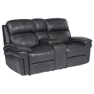 Sunset Trading Luxe Leather Reclining Loveseat with Power Headrest in Gray