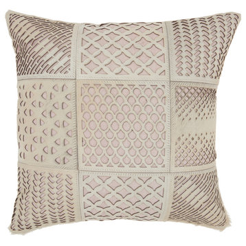 Mina Victory Natural Leather Hide Laser Cut Tiles Throw Pillow, Rose