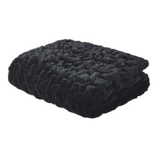 Madison Park Ruched Fur Ruched Long Fur 50x60 Throw Blanket, Black -  Contemporary - Throws - by Olliix