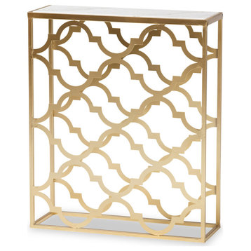 Gilla Contemporary Gold Finished Metal Console Table With Marble Tabletop