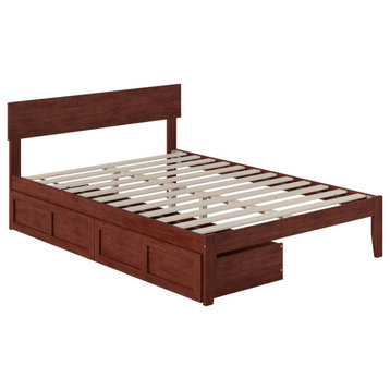 Boston Full Bed With 2 Drawers, Walnut