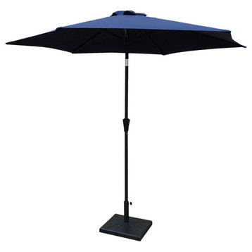 Rainey 9' Pole Umbrella With Carry Bag and Base, Navy Blue