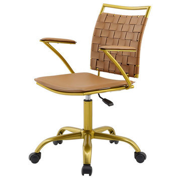 Computer Work Desk Chair, Faux Leather, Tan, Modern, Home Business Office
