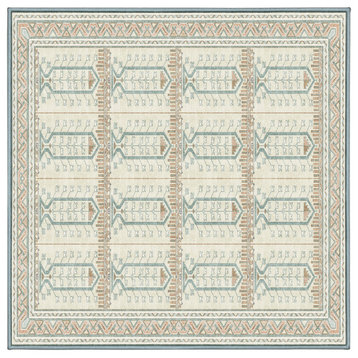 Washable Morrocco Mint Trees Area Rug, Square 7'