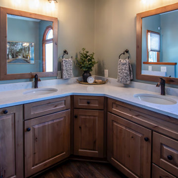Primary Bath Remodel with Knotty Alder Vanity and Cashmere Taj Quartz Countertop