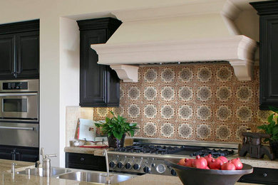 Example of a trendy kitchen design in Los Angeles with multicolored backsplash