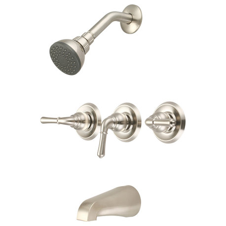 Elite Three Handle Tub Shower Set, Pvd Brushed Nickel