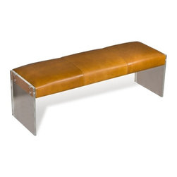 Aiden Tan Leather Lucite Bench - Indoor Benches