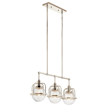 Triocent 3 Light Polished Nickel And Clear Seeded Glass Chandelier/Island