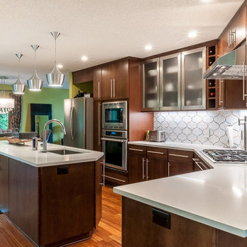 Mid-Century Modern Kitchen with Slab Maple and Barrel color