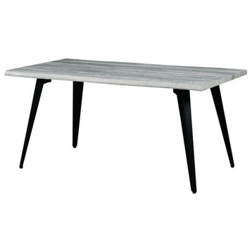 LeisureMod Ravenna Rectangular Wood 63" Dining Table Metal Leg, Sunbleached Grey