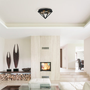 Merton 3-Light Semi-Flush Mount Ceiling Light, Dark Bronze, Brass Socket