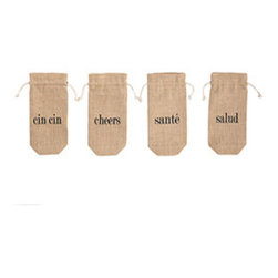 Cheers Wine Jute Bags - Set of 4 - Tabletop