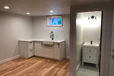 Inspiration for a modern basement remodel in Portland