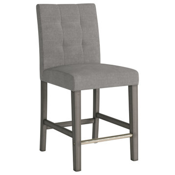 CorLiving Leila Fabric Counter Height Barstool with Solid Wood Legs, Silver Gray