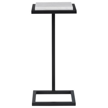 Satin Black Finish With White Polished Marble Top Accent Table