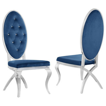 Navy Blue Velvet Tufted Dining Side Chair