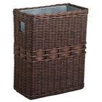 The Basket Lady - Large Wicker Waste Basket with Metal Liner, Antique Walnut Brown - The Large Waste Basket with Metal Liner is perfect for your kitchen, laundry room, or office. Side cut-in handles make moving the basket a safe and simple task, even when full. Basket comes with a removable metal liner that can hold a trash bag in place.