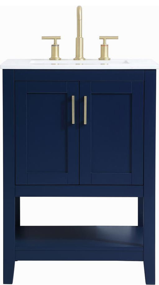 Elegant Blue Bathroom Vanity With Storage, Single - Transitional ...