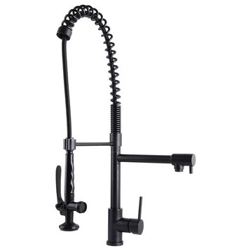 Pull Down Pre-rinse Spring Sprayer Kitchen Sink Faucet with Deck Plate, Matte Black