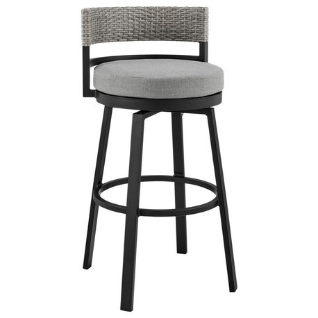 Encinitas Outdoor Stool, Aluminum With Wicker/Gray Cushions, Counter Height