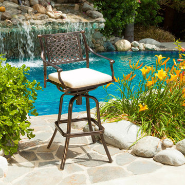 Luxurious Poolscape Featuring Contemporary Bar Stool