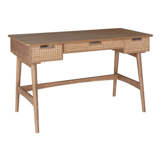 Linon Luca Rattan Wood Desk with Drawers in Natural Tropical Desks And Hutches by Homesquare Houzz