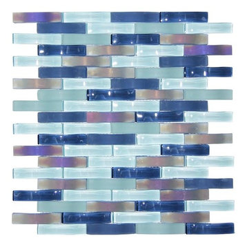 11.5"x12" Ripple Stream Glass Mosaic Tiles, Set of 6, Waterfall Blue