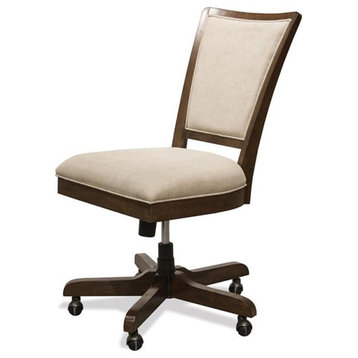 Riverside Furniture Vogue Upholstered Wood Desk Chair in Plymouth Brown Oak