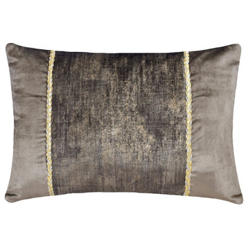 Grey Velvet Suede 12"x18" Lumbar Pillow Cover Foil, Patchwork - Resplendent Grey